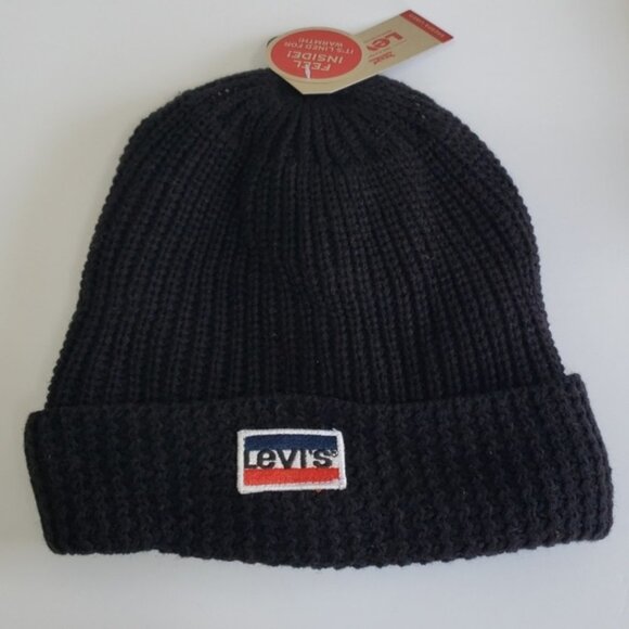 Levi's Cuff Faux Fur Lined Beanie Black - Picture 2 of 4